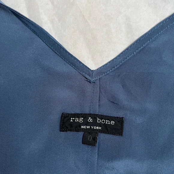 NWOT rag & bone Wrap Dress 100% Silk Knee Length Blue Sleeveless Slip Dress Sz 0 - Picture 7 of 8
